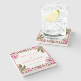 Rosa Elegant Blommig Överlägg för Dryck - Design Stenunderlägg