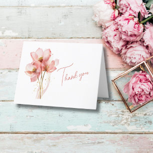 Rosa Elegant Blommig Watercolor Bröllopsdusch Tack Kort