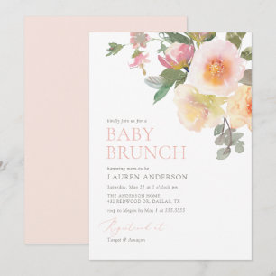 Rosa Elegant Blommigt Baby Shower Brunch Inbjudningar