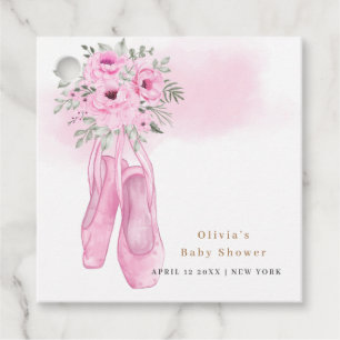 Rosa Elegant Blommigt Ballerina Shoes Baby Shower Gåvor Etiketter