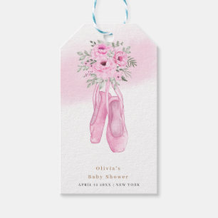 Rosa Elegant Blommigt Ballerina Shoes Baby Shower Presentetikett