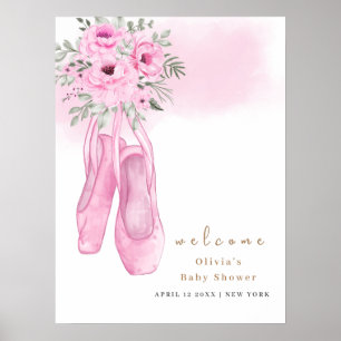 Rosa Elegant Blommigt Ballerina Välkomstbabyskor Poster