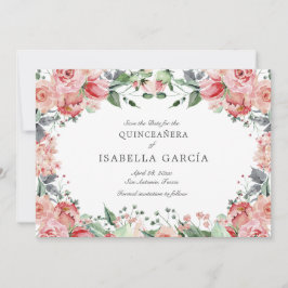 Rosa Elegant Blommigt Script Quinceañera Spara Datumet
