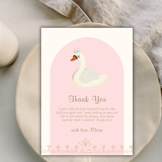 Rosa Elegant Boho Arch Princess Svan Baby Shower Tack Kort (Pink Elegant Boho Arch Princess Swan Baby Shower Thank You Card)