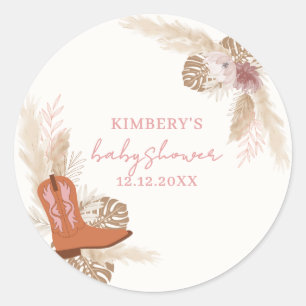 Rosa Elegant Boho Cowgirl Boots Pampas Baby Shower Runt Klistermärke