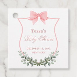Rosa Elegant Bow Eucalyptus Vapensköld Baby Shower Gåvor Etiketter