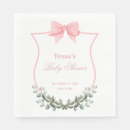 Rosa Elegant Bow Eucalyptus Vapensköld Baby Shower Pappersservett