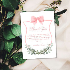 Rosa Elegant Bow Eucalyptus Vapensköld Baby Shower Tack Kort