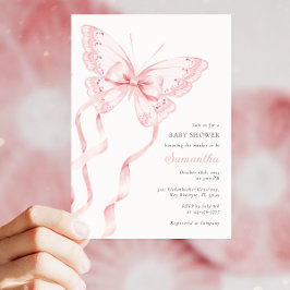 Rosa Elegant Butterfly Baby Shower Inbjudningar