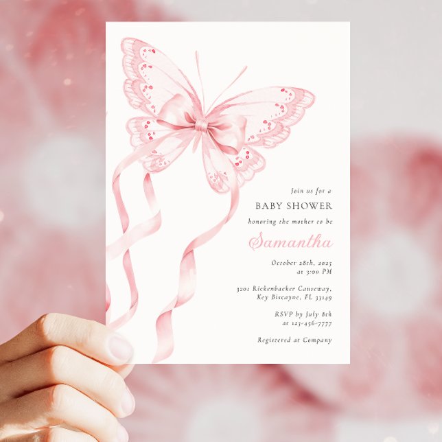Rosa Elegant Butterfly Baby Shower Inbjudningar (Skapare uppladdad)