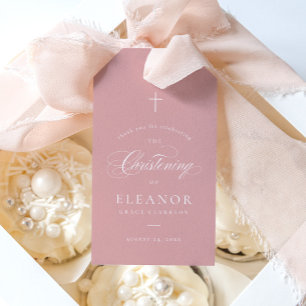 Rosa Elegant Calligraphy Christening Favor Presentetikett