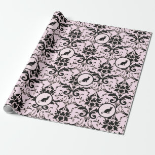 Rosa Elegant Cat Damask-mönster Presentpapper