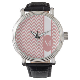 Rosa elegant Chevron-design med monogram Armbandsur