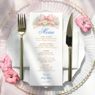 Rosa elegant coquette blommig baby shower meny