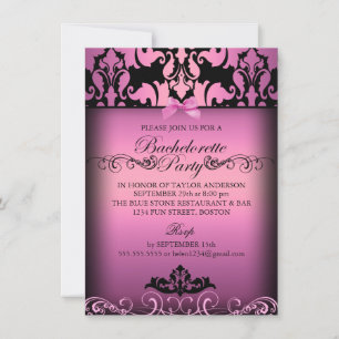 Rosa Elegant Damask Bachelorette Party bjudan Inbjudningar