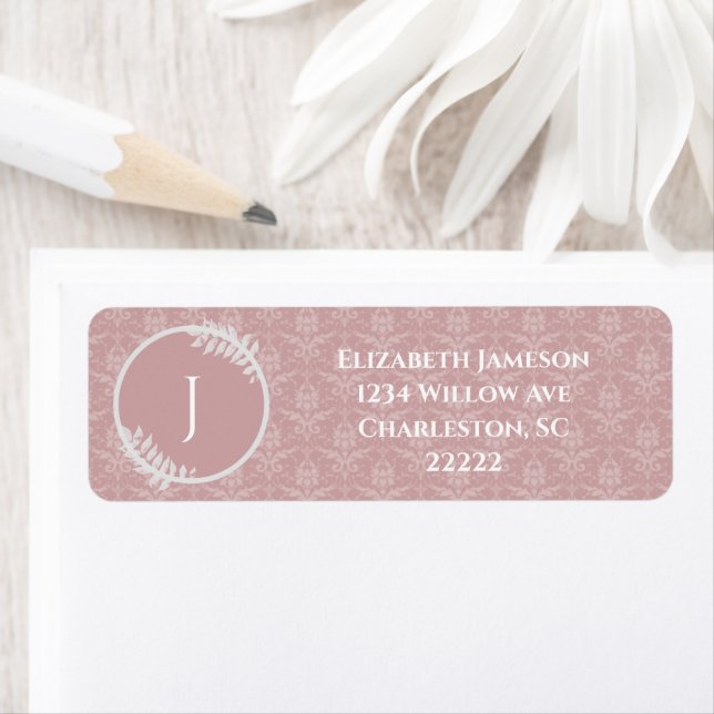 Rosa Elegant Damask-etikett Returadress Etikett (Insitu)