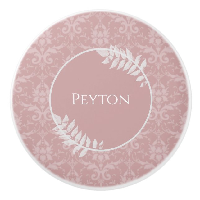 Rosa Elegant Damask Personlig Ceramic Knob Knopp (Framsidan)