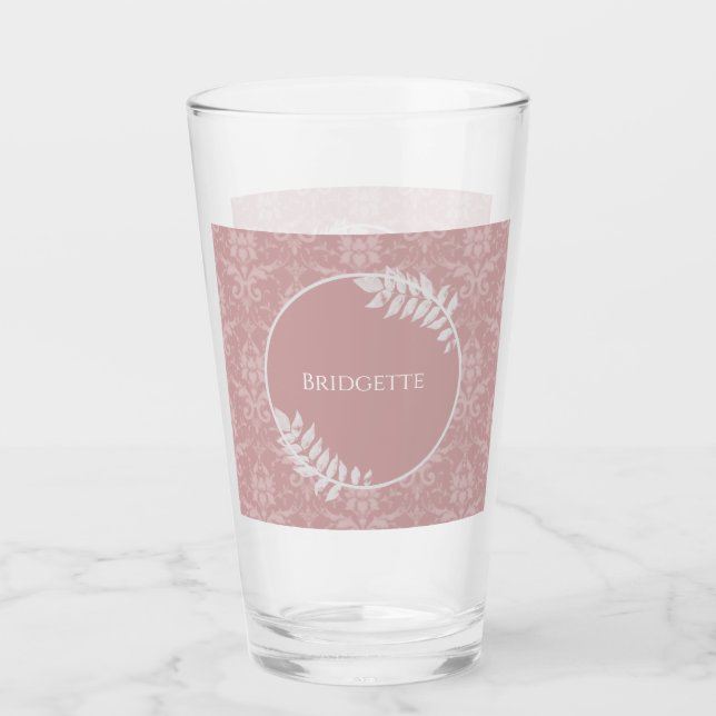 Rosa Elegant Damask Personlig Glass Glaskopp (Framsida)
