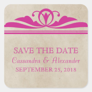 Rosa Elegant Deco Save the Date Stickers Fyrkantigt Klistermärke