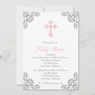 Rosa Elegant Filigree Swirl Baptism-inbjudan Inbjudningar