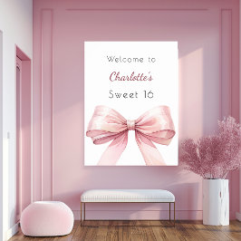 Rosa elegant för båge Söt 16 välkommen Poster