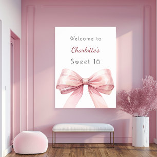 Rosa elegant för båge Söt 16 välkommen Poster