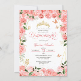 Rosa Elegant för fjäril Quinceanera vid  Guld Ro Inbjudningar
