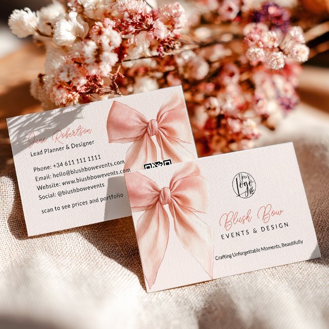  Rosa - Elegant - händelsemodeller - design Visitkort (Blush Pink Coquette Bow Elegant Events Design Business Card)