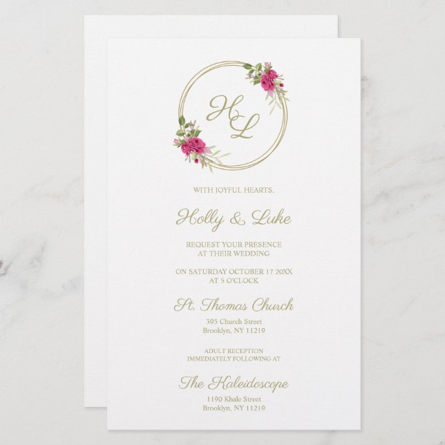 Rosa Elegant i botaniskt Initialer Pc i utandnings (Fram/baksida)