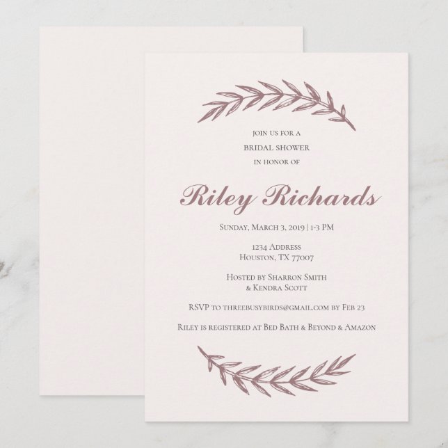 Rosa elegant inbjudningskort för möhippa (Fram/baksida)