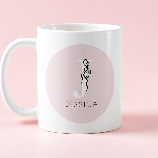 Rosa Elegant Initial Tjejaktigt Feminint Chic Mono Kaffemugg (Pink Elegant Initial Girly Feminine Chic Monogram Coffee Mug)