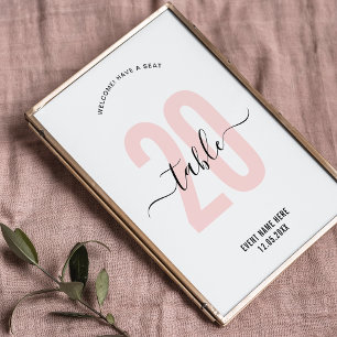 Rosa elegant kalligrafi Bord Nummer skylt Bordsnummer