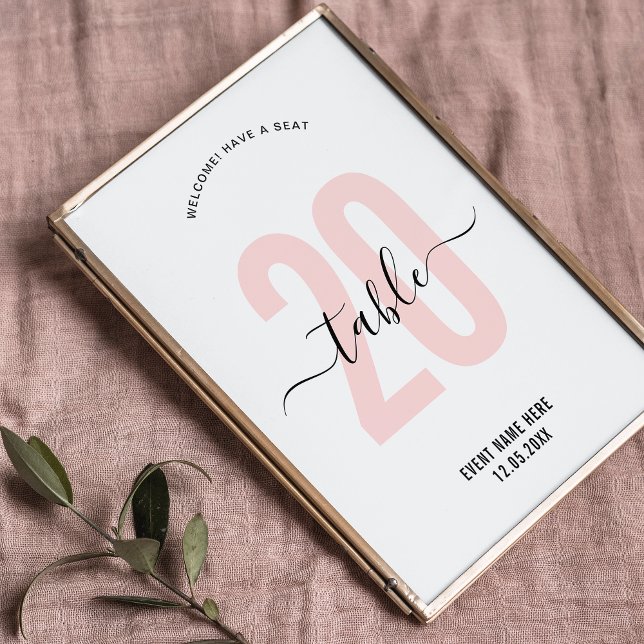 Rosa elegant kalligrafi Bord Nummer skylt Bordsnummer (Skapare uppladdad)