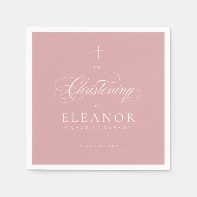Rosa Elegant Kor Calligraphy Christening Pappersservett (Framsidan)