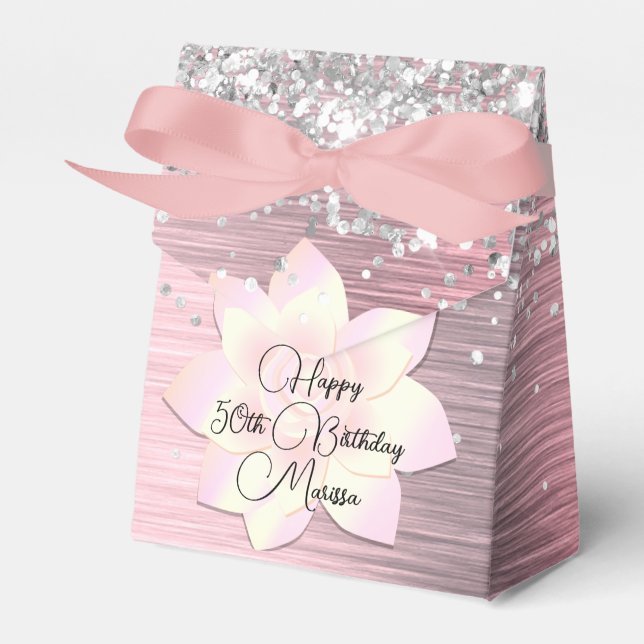 Rosa  Elegant Lotus Flower Glittery Birthday Presentaskar (Framsidan Sidan)