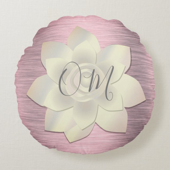 Rosa  Elegant Lotus OM  Rund Kudde (Framsidan)