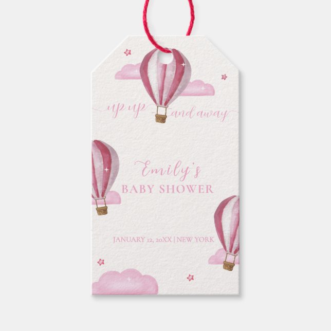 Rosa Elegant Luftballong Girl Baby Shower Presentetikett (Framsidan)