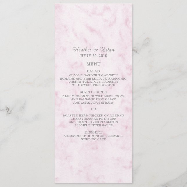  Rosa Elegant Marble Bröllop Menu Meny (Framsida)