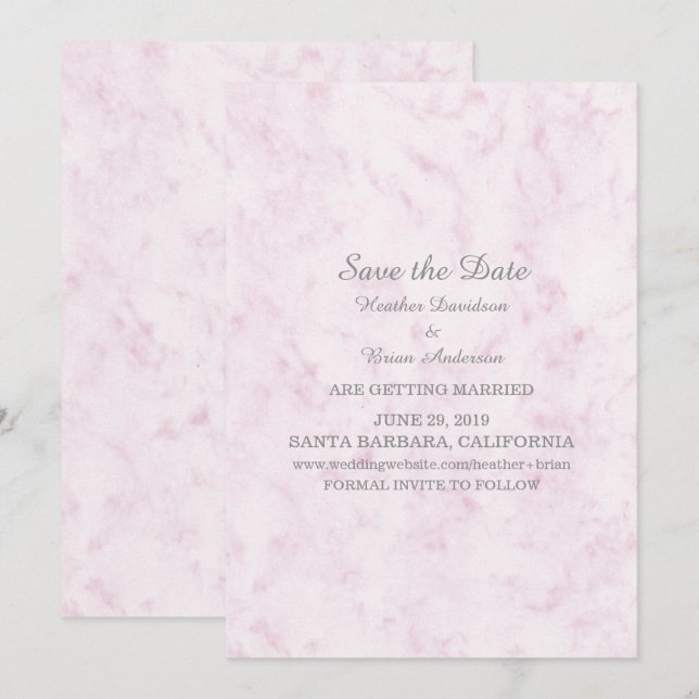 Rosa elegant marmor - Spara datum-inbjudan Inbjudningar (Fram/baksida)