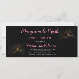 Rosa Elegant Masqueramasktema Sweet sixteen Inbjudningar