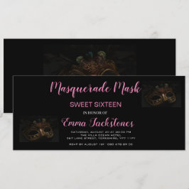Rosa Elegant Masqueramasktema Sweet sixteen Inbjudningar
