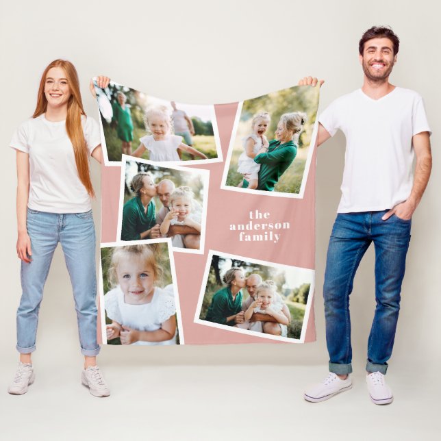 Rosa elegant med flera fotofamiljers hemofferter fleecefilt (På plats)