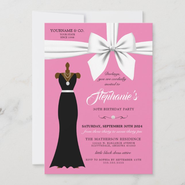 Rosa Elegant Mode Tiffany Birthday-inbjudan Inbjudningar (Framsida)