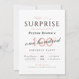 Rosa elegant Modern klassi överraskning 100 år Inbjudningar