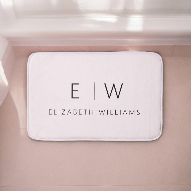  Rosa Elegant Modern minimalistisk Monogram Namn Badrumsmatta (Skapare uppladdad)
