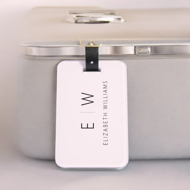  Rosa Elegant Modern minimalistisk Monogram Namn Bagagebricka (Skapare uppladdad)
