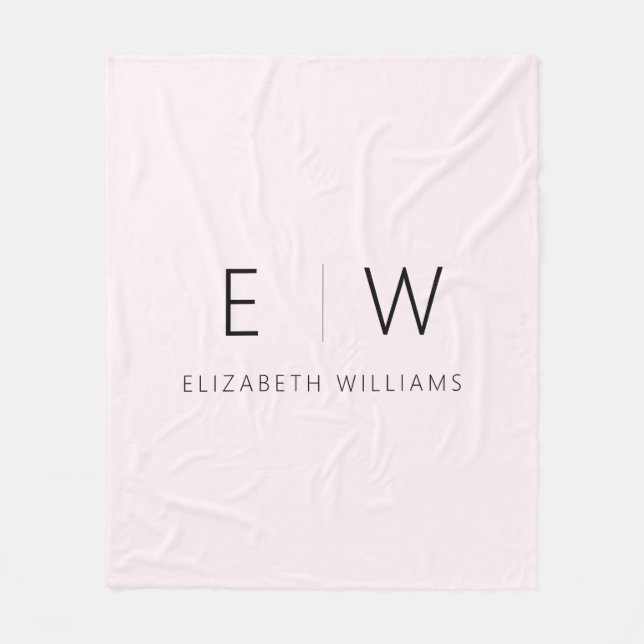  Rosa Elegant Modern minimalistisk Monogram Namn Fleecefilt (Framsidan)