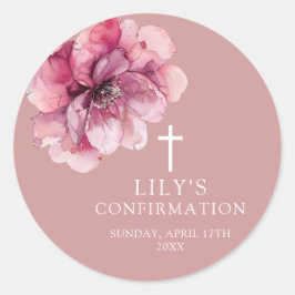 Rosa elegant modern vattenfärg blommor bekräftelse runt klistermärke