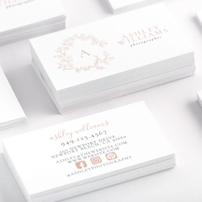 Rosa Elegant Monogram Blommigt Vapensköld Professi Visitkort (Business Card!)