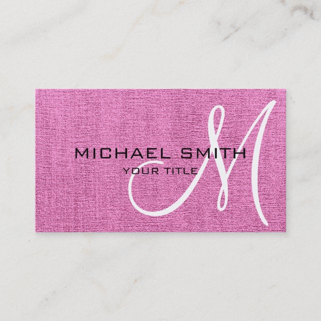 Rosa Elegant Monogram Canvas-utseende Visitkort (Framsida)